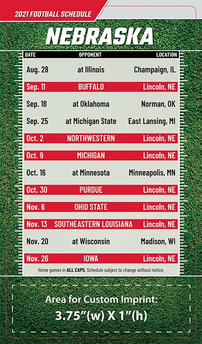 ReaMark Products: Nebraska Full Magnet Football Schedule